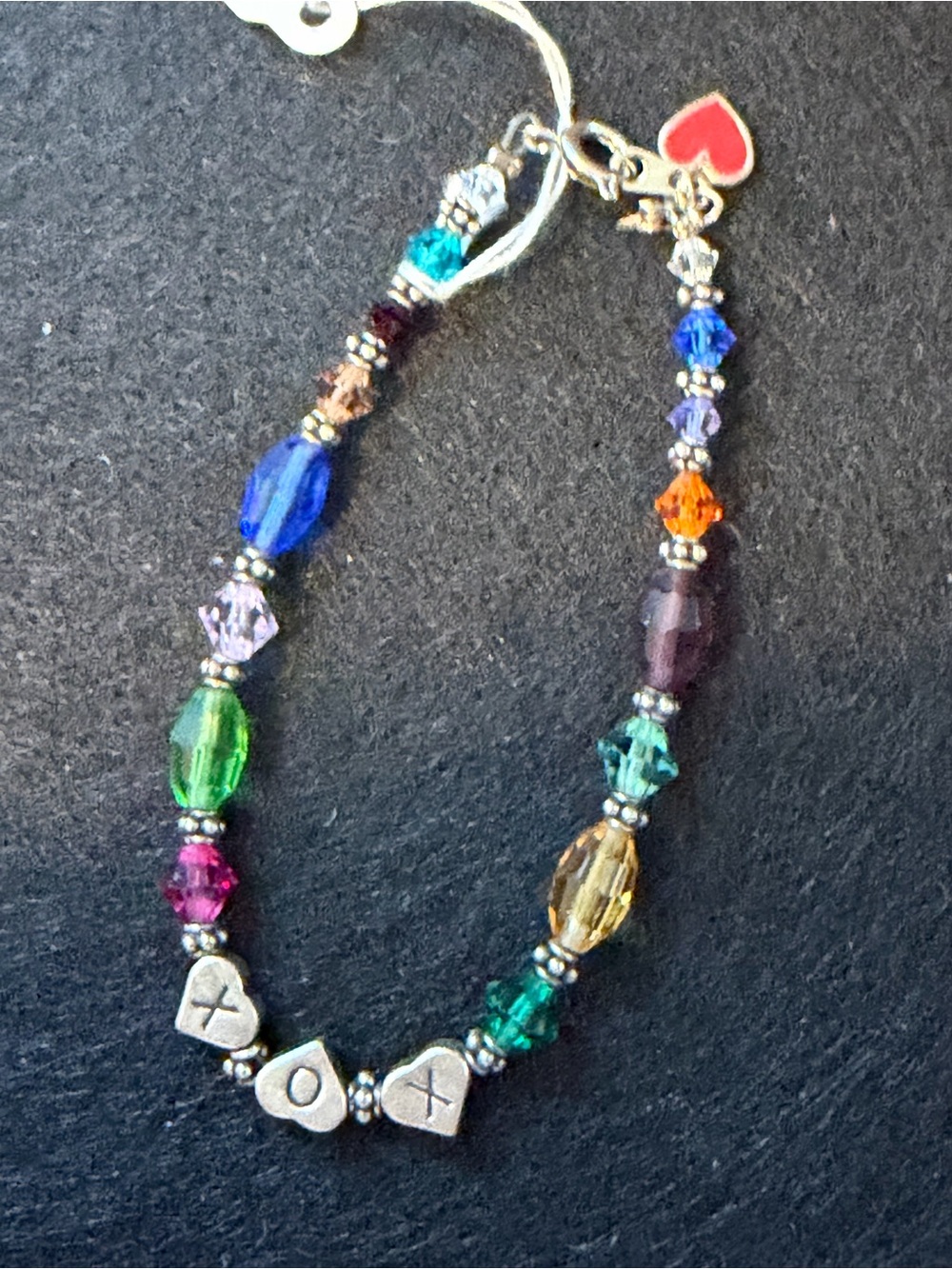 Swarovski Multicolor Crystal Beaded Bracelet with Heart 'XOX' Accents